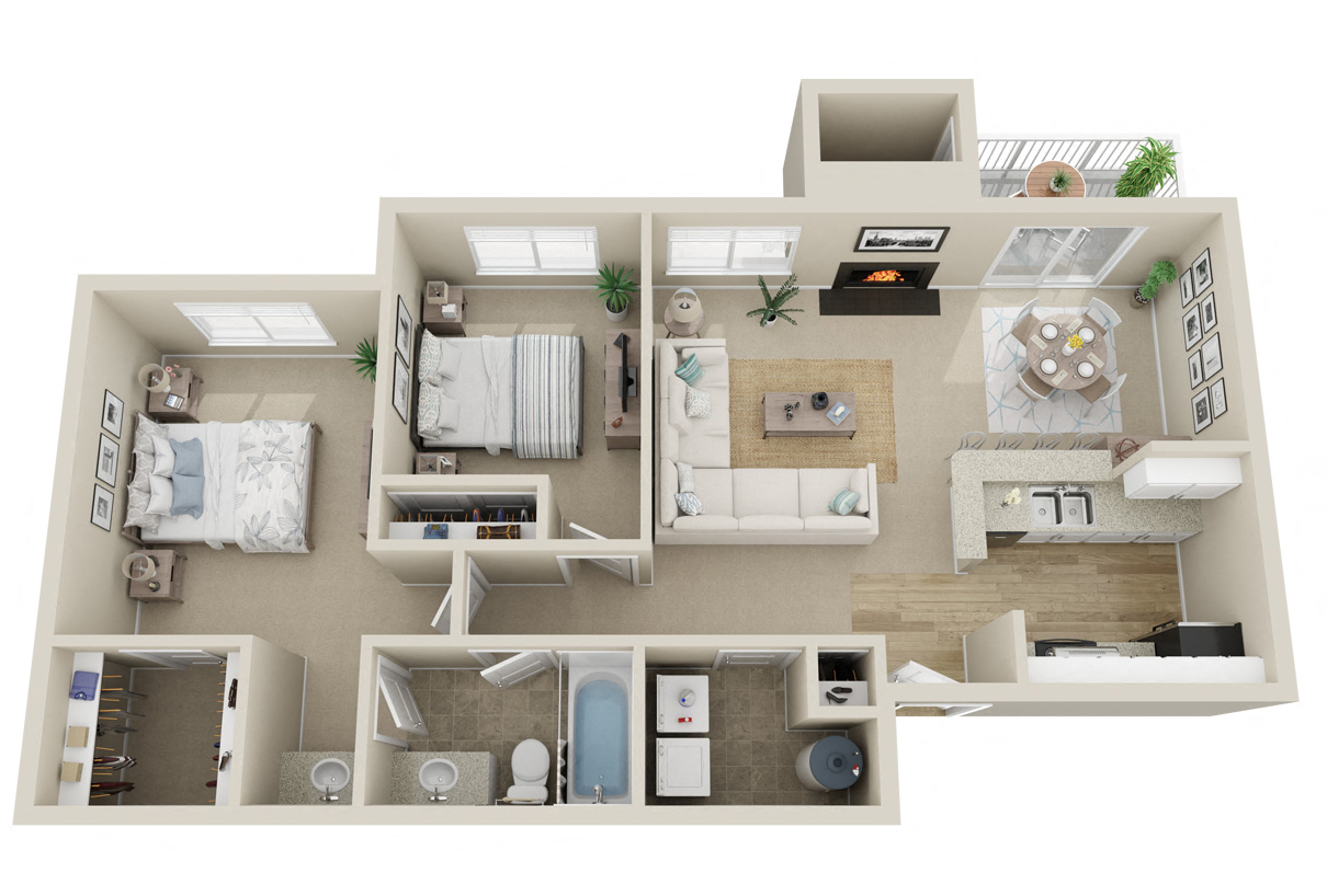 Floor plan for 2 beds, 1.5 baths, 925 sqft